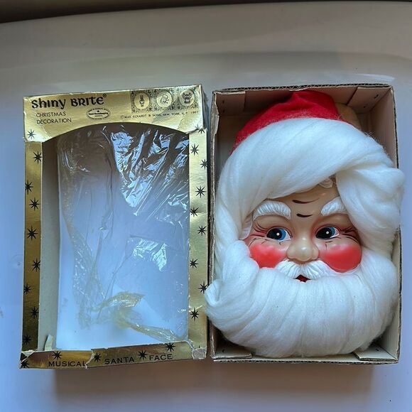 Vintage 1967 Shiny Brite Max Eckhardt Musical Santa Face /Plays Jingle Bells - Picture 1 of 8